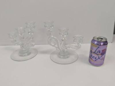 Vintage Fostoria Heather Crystal Double Candlesticks