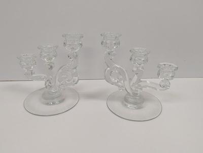 Vintage Fostoria Heather Crystal Double Candlesticks