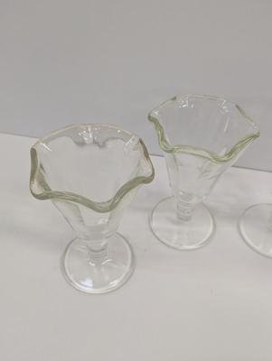 Vintage Ice Cream Sundae Serving Bowls - Green Tint - Clear Glass Shot Glasses & Small Pitcher