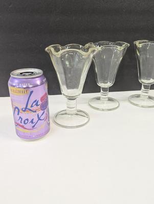 Vintage Ice Cream Sundae Serving Bowls - Green Tint - Clear Glass Shot Glasses & Small Pitcher