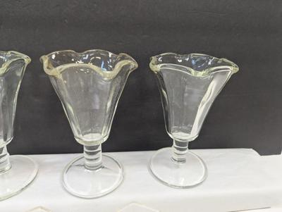 Vintage Ice Cream Sundae Serving Bowls - Green Tint - Clear Glass Shot Glasses & Small Pitcher
