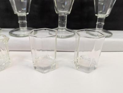 Vintage Ice Cream Sundae Serving Bowls - Green Tint - Clear Glass Shot Glasses & Small Pitcher