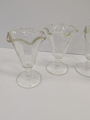 Vintage Ice Cream Sundae Serving Bowls - Green Tint - Clear Glass Shot Glasses & Small Pitcher