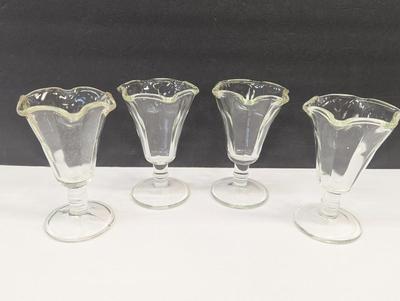 Vintage Ice Cream Sundae Serving Bowls - Green Tint - Clear Glass Shot Glasses & Small Pitcher