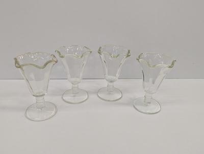 Vintage Ice Cream Sundae Serving Bowls - Green Tint - Clear Glass Shot Glasses & Small Pitcher