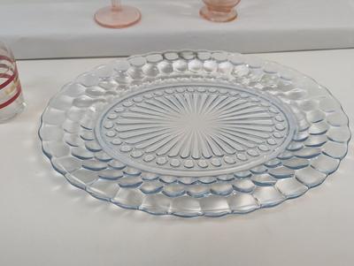 Pink Depression Glass - Vintage Blue Bubble Depression Glass Plate