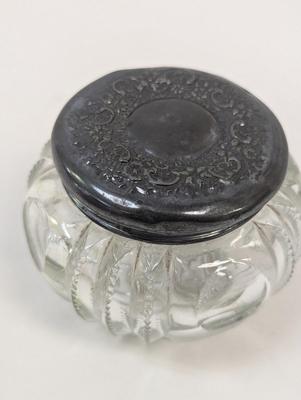 Art Nouveau Crystal Lidded Dresser Jar & Tall Vanity Dresser Bottle With Deco Lid