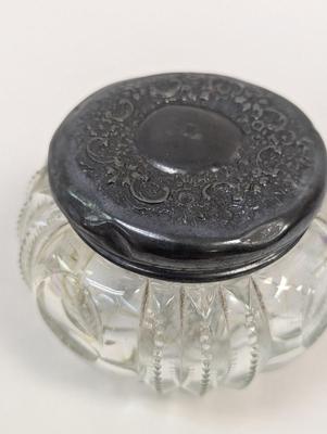 Art Nouveau Crystal Lidded Dresser Jar & Tall Vanity Dresser Bottle With Deco Lid