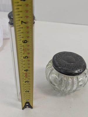 Art Nouveau Crystal Lidded Dresser Jar & Tall Vanity Dresser Bottle With Deco Lid