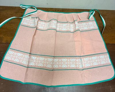 Mid Century Apron Skirt - pink white green Damascus material