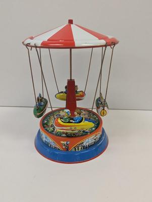 Vintage Tinplate Carousel Fairground Ride - Made In West Germany - Working Condition