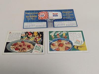 Printed In USA Art Deco Rice Krispies Cards 1942 Ward's Tip-Top Bread Advertising Calendar