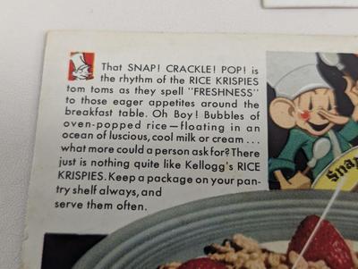 Printed In USA Art Deco Rice Krispies Cards 1942 Ward's Tip-Top Bread Advertising Calendar
