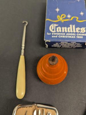 Antique Orange Top Candles Hair Curling Device Manicure Kit