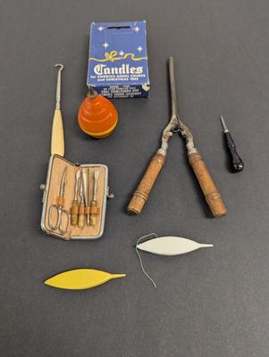 Antique Orange Top Candles Hair Curling Device Manicure Kit