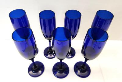 Lot #99 Vintage Libby Champagne Flutes - Cobalt Blue - Lof of 7