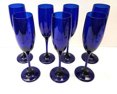 Lot #99 Vintage Libby Champagne Flutes - Cobalt Blue - Lof of 7