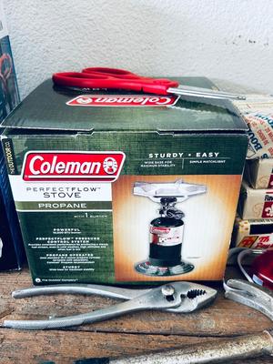 COLEMAN PERFECTFLOW STOVE, SHAKESPEARE FISHING POLE, COLEMAN QUAD LANTERN AND MORE!