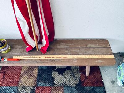 PICNIC TABLE BENCH, AMERICAN FLAG, PASTEL HANGING PLANTERS AND MORE