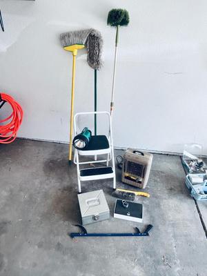 HANDY LITTLE STEP STOOL, CASH LOCK BOXES, HEATER AND MORE