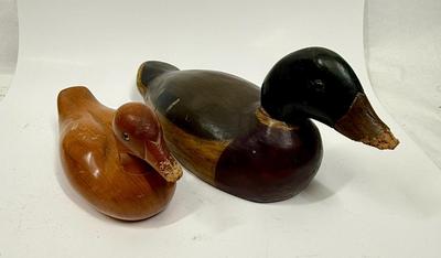 Lot of two Wooden Decoy Ducks handmade vintage