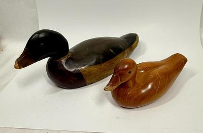 Lot of two Wooden Decoy Ducks handmade vintage