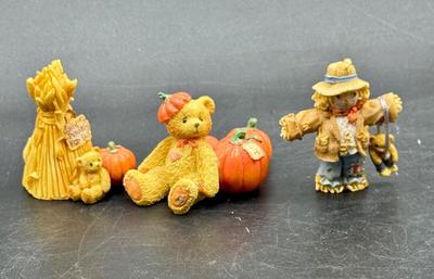 Cherished Teddies 1996 Set of 3: Bear Pumpkin Corn Stalk Scarecrow Mini Figurines 176206