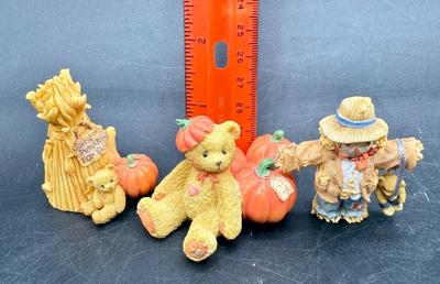 Cherished Teddies 1996 Set of 3: Bear Pumpkin Corn Stalk Scarecrow Mini Figurines 176206