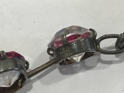 Pat Pending Sterling Silver Paper clip Chain Gorgeous watermelon Rainbow Crystal Necklace Antique