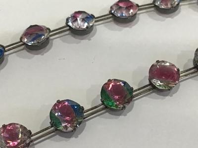 Pat Pending Sterling Silver Paper clip Chain Gorgeous watermelon Rainbow Crystal Necklace Antique