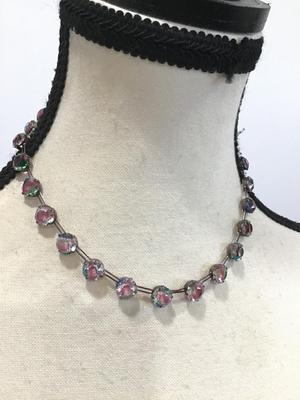 Pat Pending Sterling Silver Paper clip Chain Gorgeous watermelon Rainbow Crystal Necklace Antique