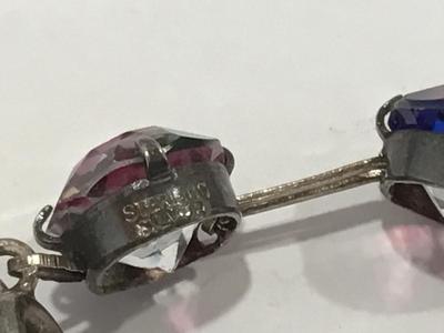 Pat Pending Sterling Silver Paper clip Chain Gorgeous watermelon Rainbow Crystal Necklace Antique