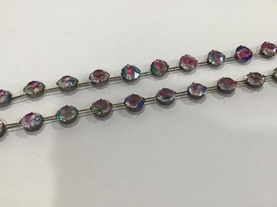 Pat Pending Sterling Silver Paper clip Chain Gorgeous watermelon Rainbow Crystal Necklace Antique