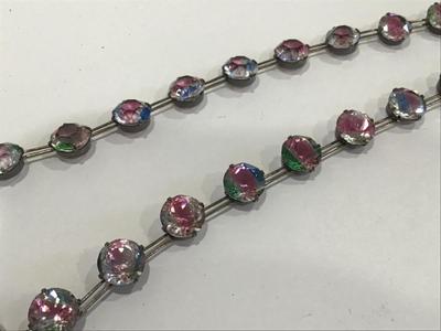 Pat Pending Sterling Silver Paper clip Chain Gorgeous watermelon Rainbow Crystal Necklace Antique