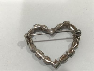 Green and Clear Rhinestone heart Brooch