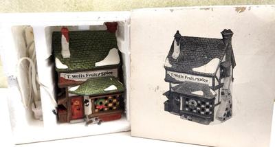 Lot #121 Dept 56 Dicken's Village Lighted House "TG Wells Fruit and Spice Shop"
