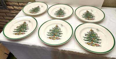 Lot #135 Lot of 6 Spode "Christmas Tree" Dinner Plates - each 11" across