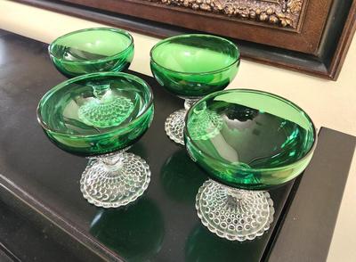 Lot #136 Lot of 4 Anchor Hocking Emerald Green Bubble Feet Dessert/Sherbets