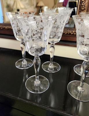 Lot #145 Lot of 5 Lovely Crystal Goblets - Bird Design