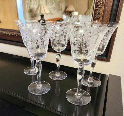 Lot #145 Lot of 5 Lovely Crystal Goblets - Bird Design