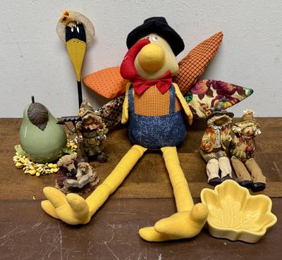 Fall Season Decor Lot - Turkey Crow Scarecrow etc