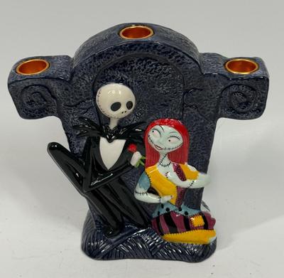NIGHTMARE BEFORE CHRISTMAS Jack Skellington & Sally Candabra 3 candle holder