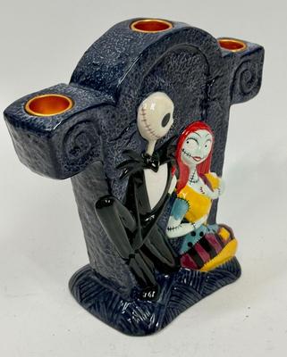NIGHTMARE BEFORE CHRISTMAS Jack Skellington & Sally Candabra 3 candle holder