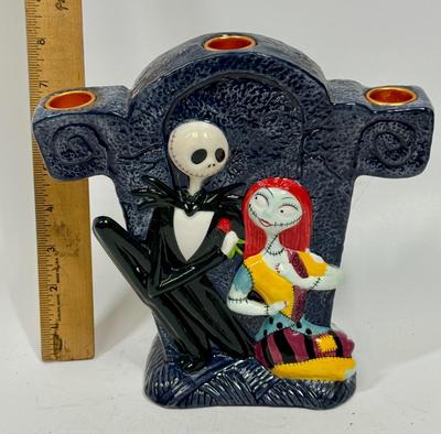 NIGHTMARE BEFORE CHRISTMAS Jack Skellington & Sally Candabra 3 candle holder