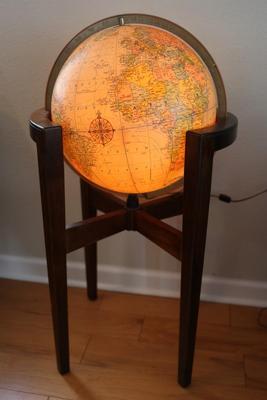 Vintage Illuminated Heirloom Globe in Walnut Floor Stand by Replogle
