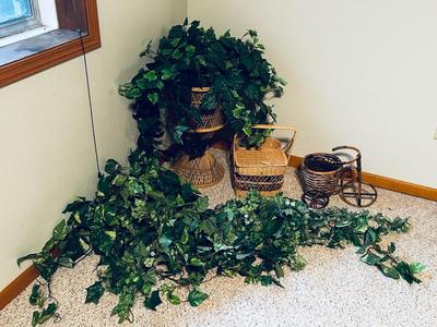 FAUX FOLIAGE AND ACCOMPANYING WICKER ITEMS
