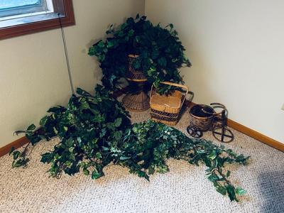 FAUX FOLIAGE AND ACCOMPANYING WICKER ITEMS