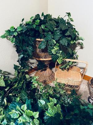 FAUX FOLIAGE AND ACCOMPANYING WICKER ITEMS