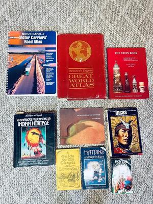GREAT WORLD ATLAS, MOTOR CARRIERS ATLAS, HATPINS, INDIAN HERITAGE AND MORE BOOKS