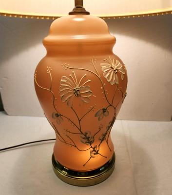 Lot #156 Table Lamp w/frosted pink floral base - 1970's